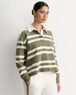 Clearance Sportscraft Jane Cropped Rugby Shirt in Khakiwhite Khaki/white