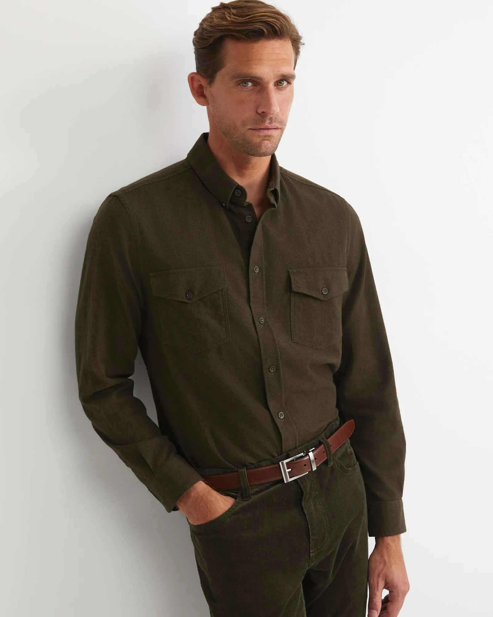 New Sportscraft Jarron Long Sleeve Shirt in Khaki Melange KhakiMelange