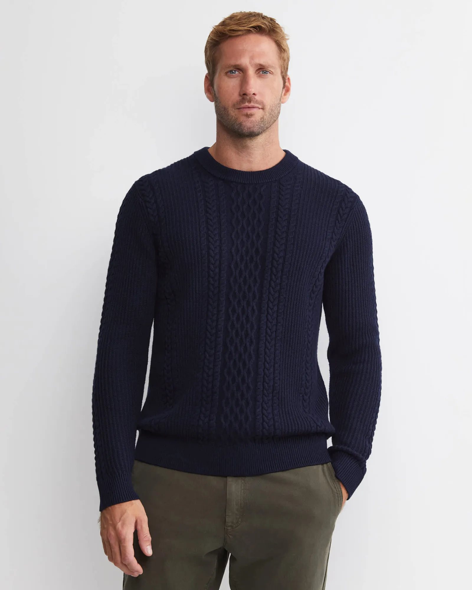 Sale Sportscraft Joshua Cable Crew Knit in Navy Melange NavyMelange