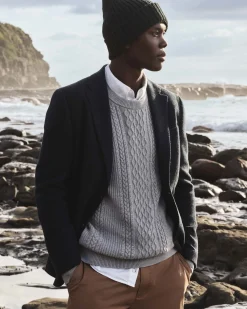 Best Sportscraft Joshua Cable Crew Knit in Grey Melange GreyMelange