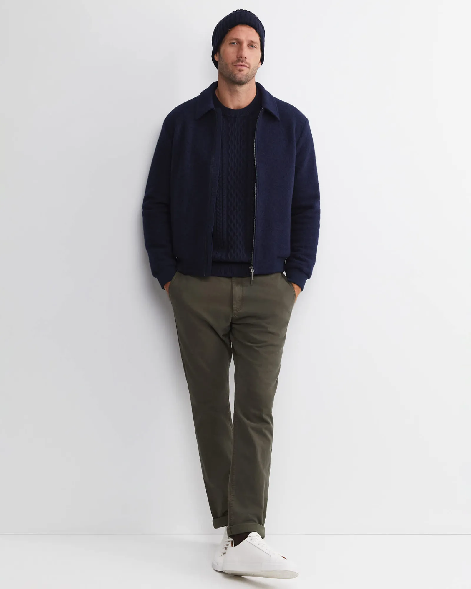Sale Sportscraft Joshua Cable Crew Knit in Navy Melange NavyMelange