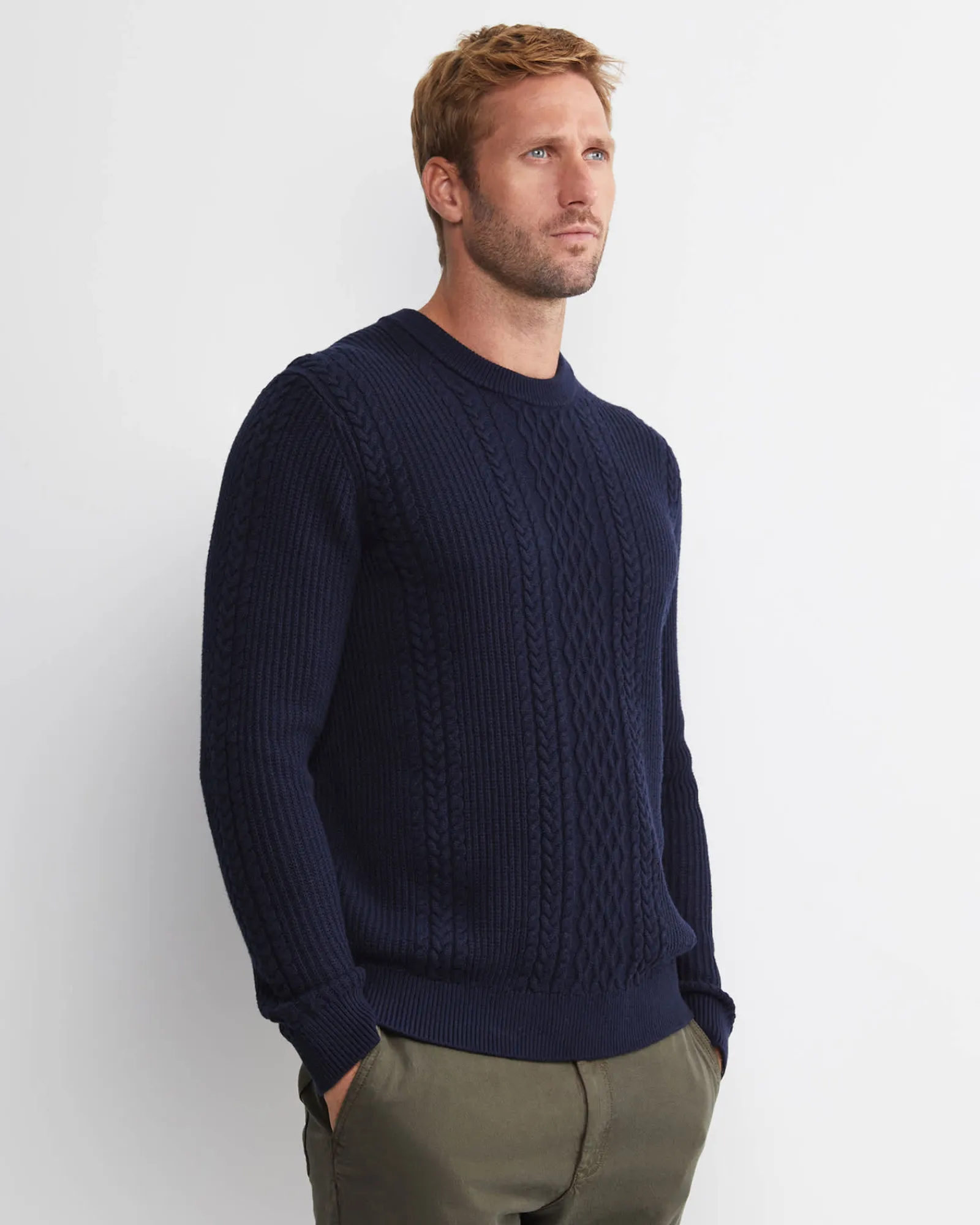 Sale Sportscraft Joshua Cable Crew Knit in Navy Melange NavyMelange
