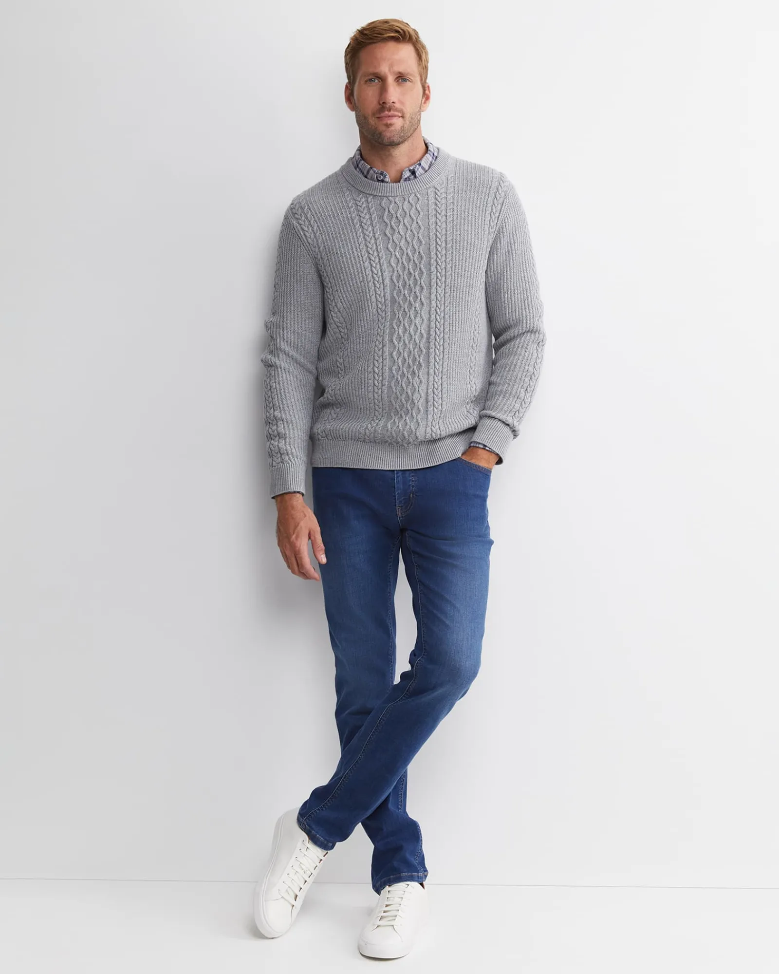 Best Sportscraft Joshua Cable Crew Knit in Grey Melange GreyMelange