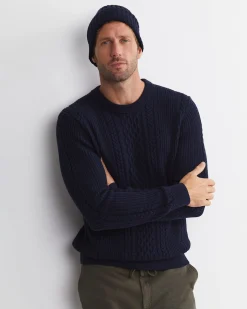 Sale Sportscraft Joshua Cable Crew Knit in Navy Melange NavyMelange
