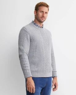 Best Sportscraft Joshua Cable Crew Knit in Grey Melange GreyMelange