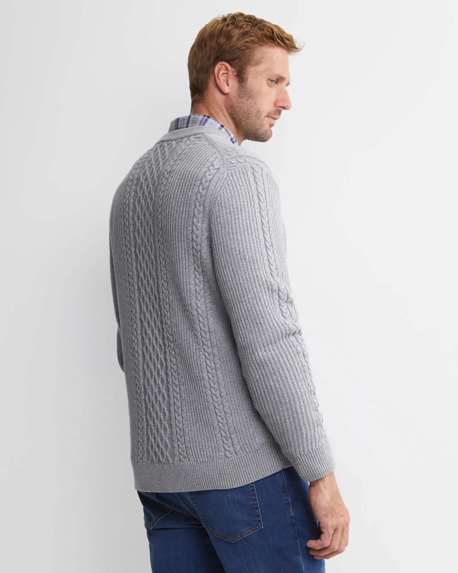 Best Sportscraft Joshua Cable Crew Knit in Grey Melange GreyMelange