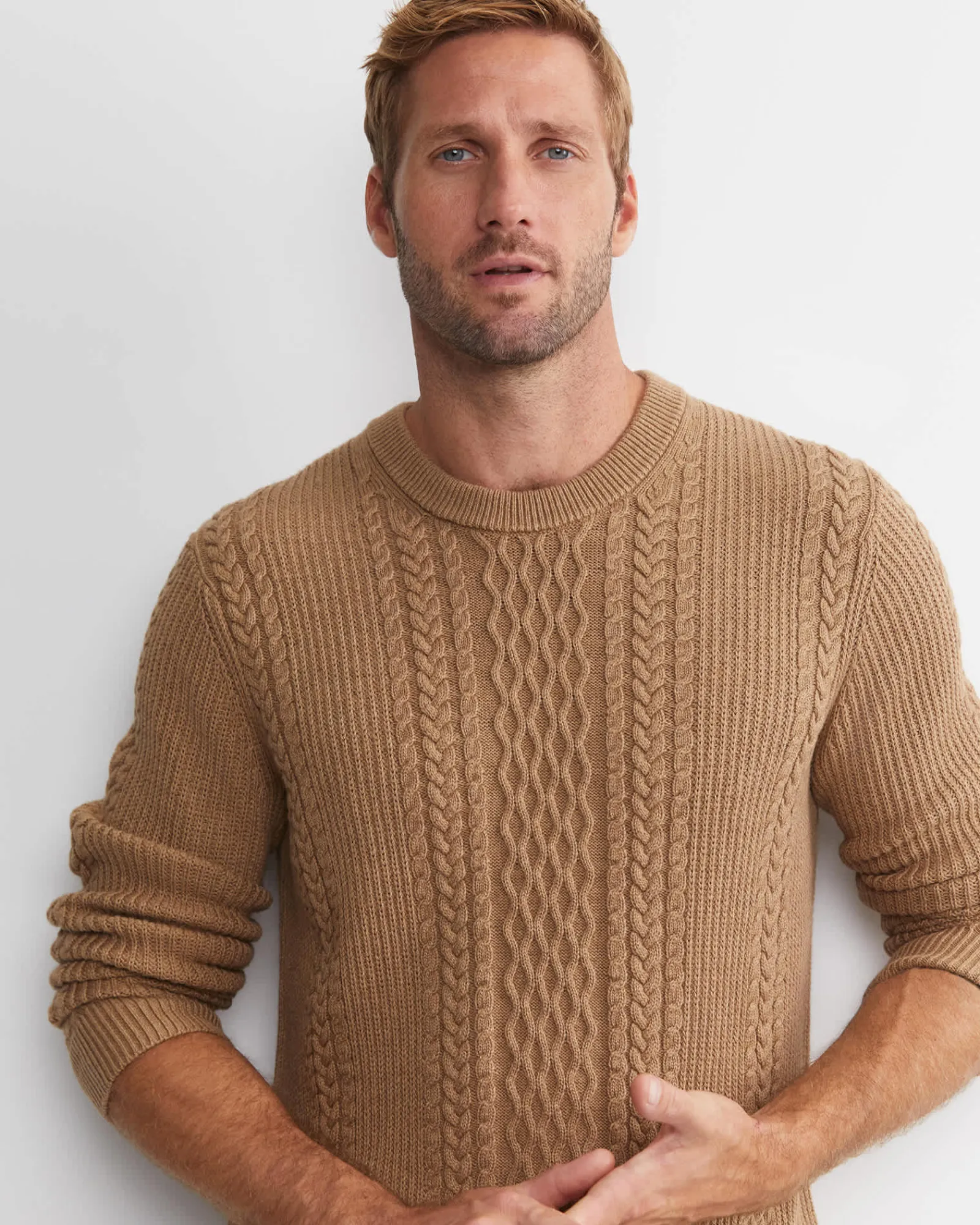 Hot Sportscraft Joshua Cable Crew Knit in Toffee