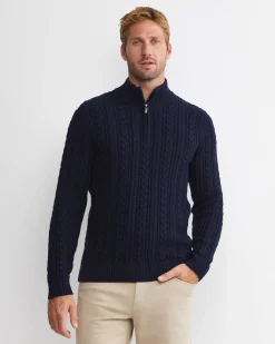 Best Sportscraft Joshua Cable Quarter Zip Knit in Navy Melange NavyMelange