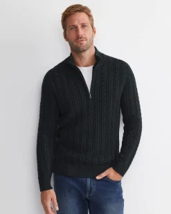 Best Sportscraft Joshua Cable Quarter Zip Knit in Forest