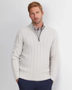 Sale Sportscraft Joshua Cable Quarter Zip Knit in Oatmeal