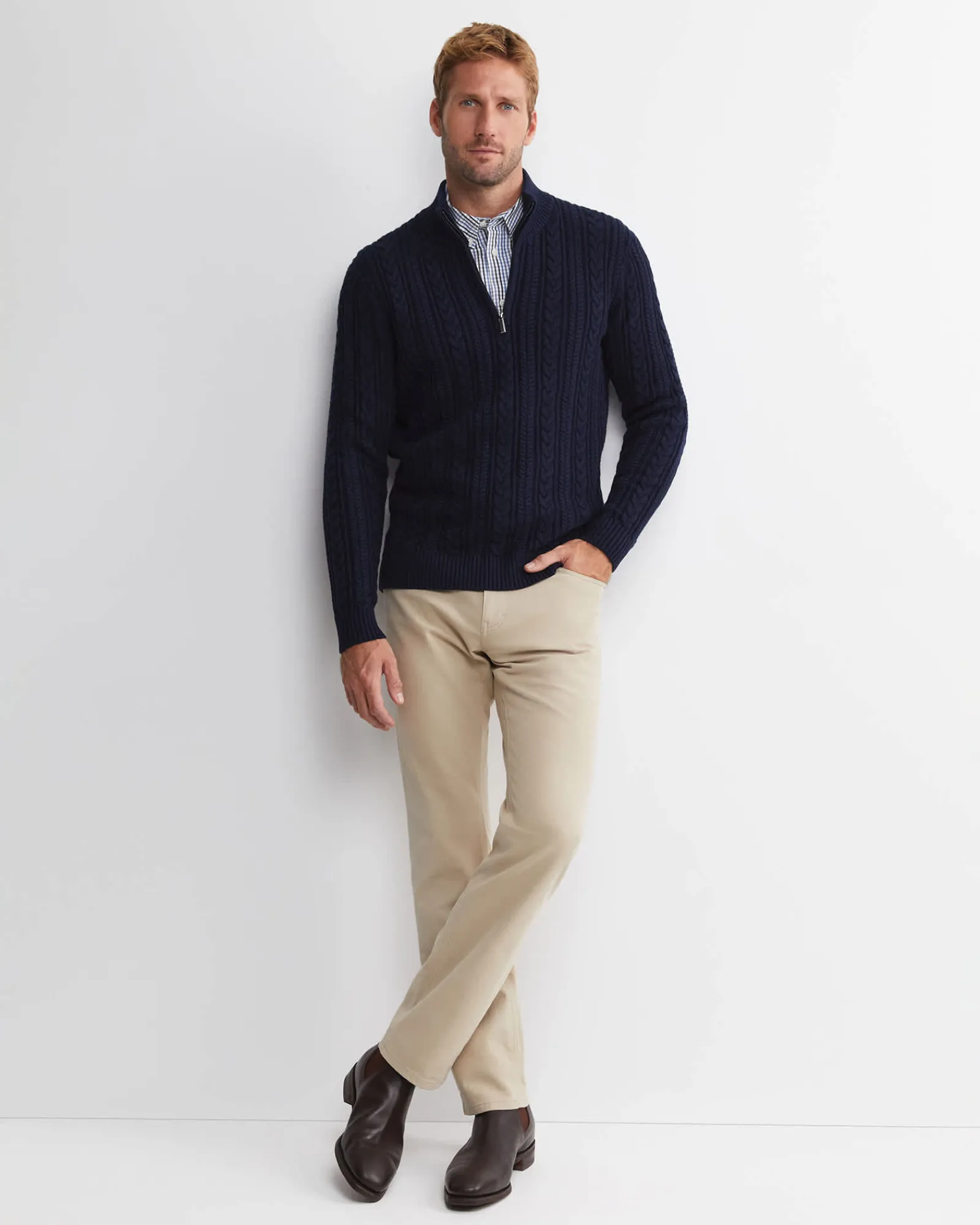 Best Sportscraft Joshua Cable Quarter Zip Knit in Navy Melange NavyMelange