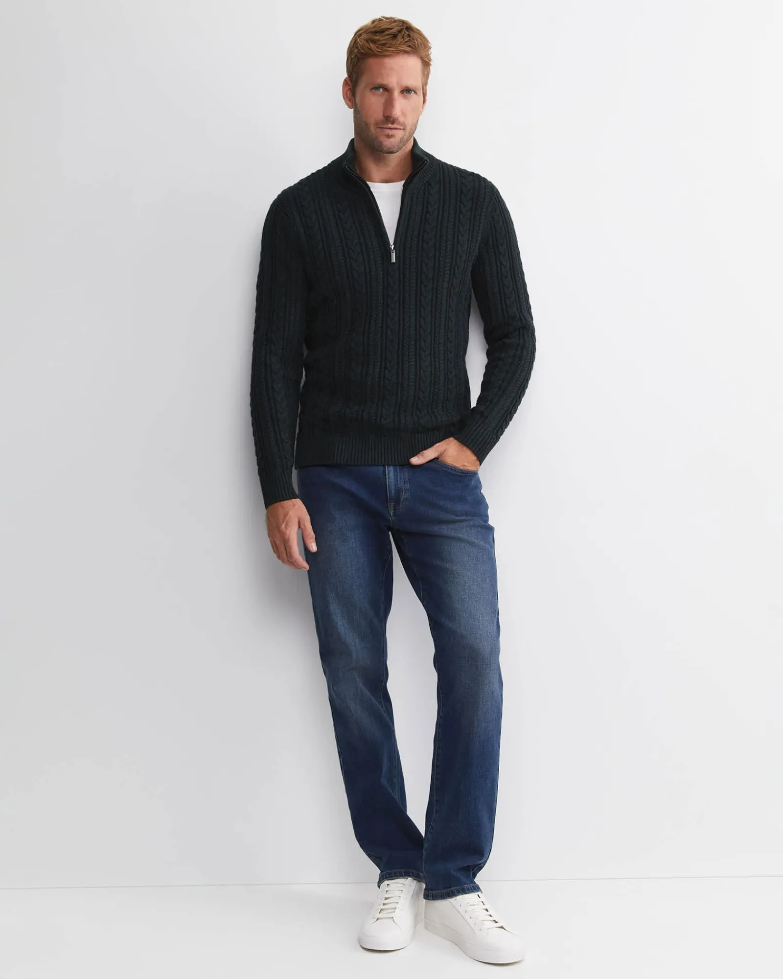 Best Sportscraft Joshua Cable Quarter Zip Knit in Forest