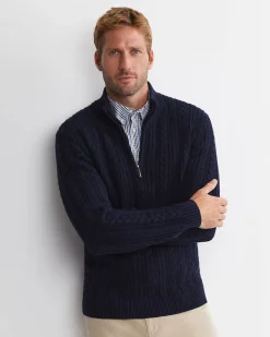 Best Sportscraft Joshua Cable Quarter Zip Knit in Navy Melange NavyMelange