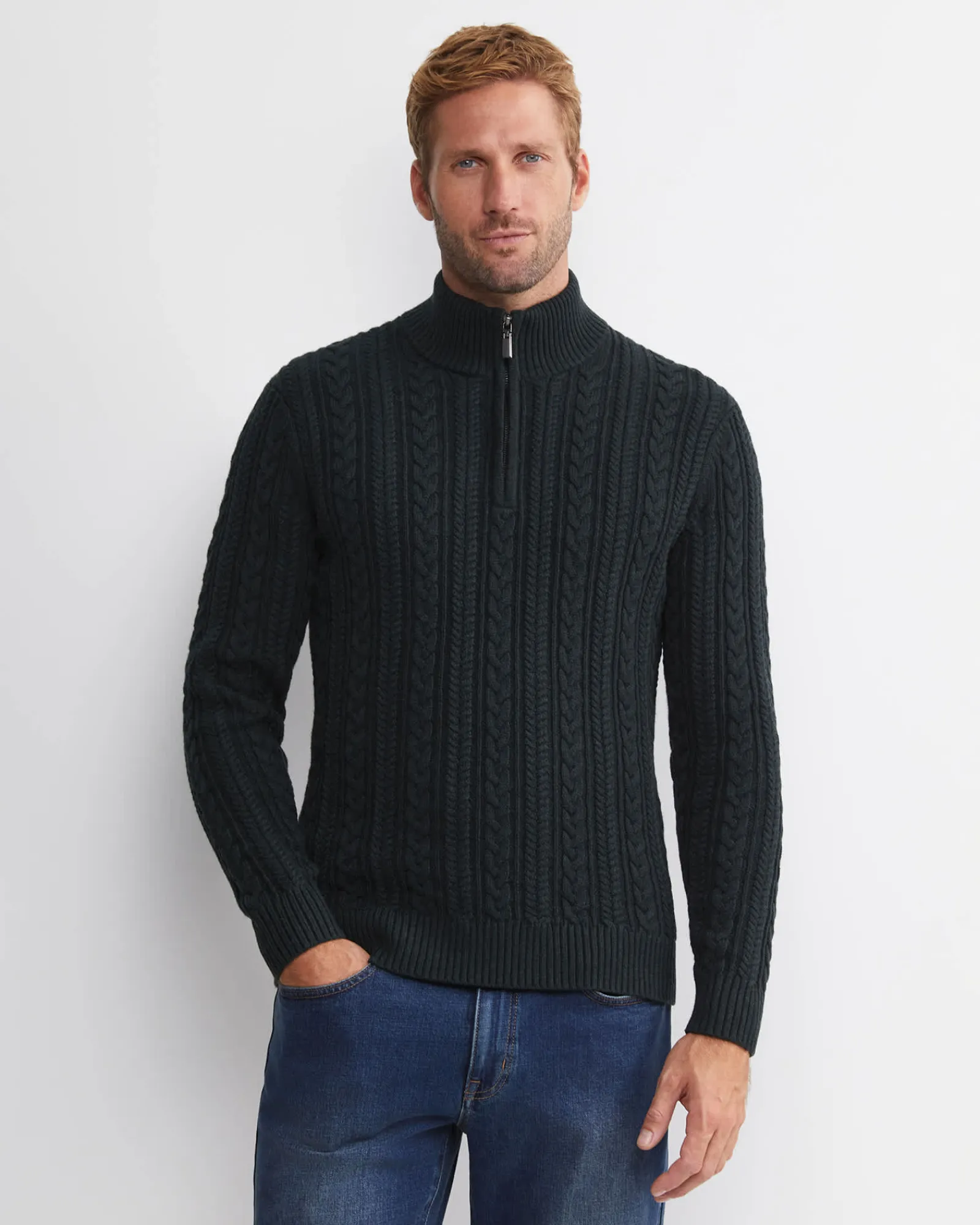 Best Sportscraft Joshua Cable Quarter Zip Knit in Forest
