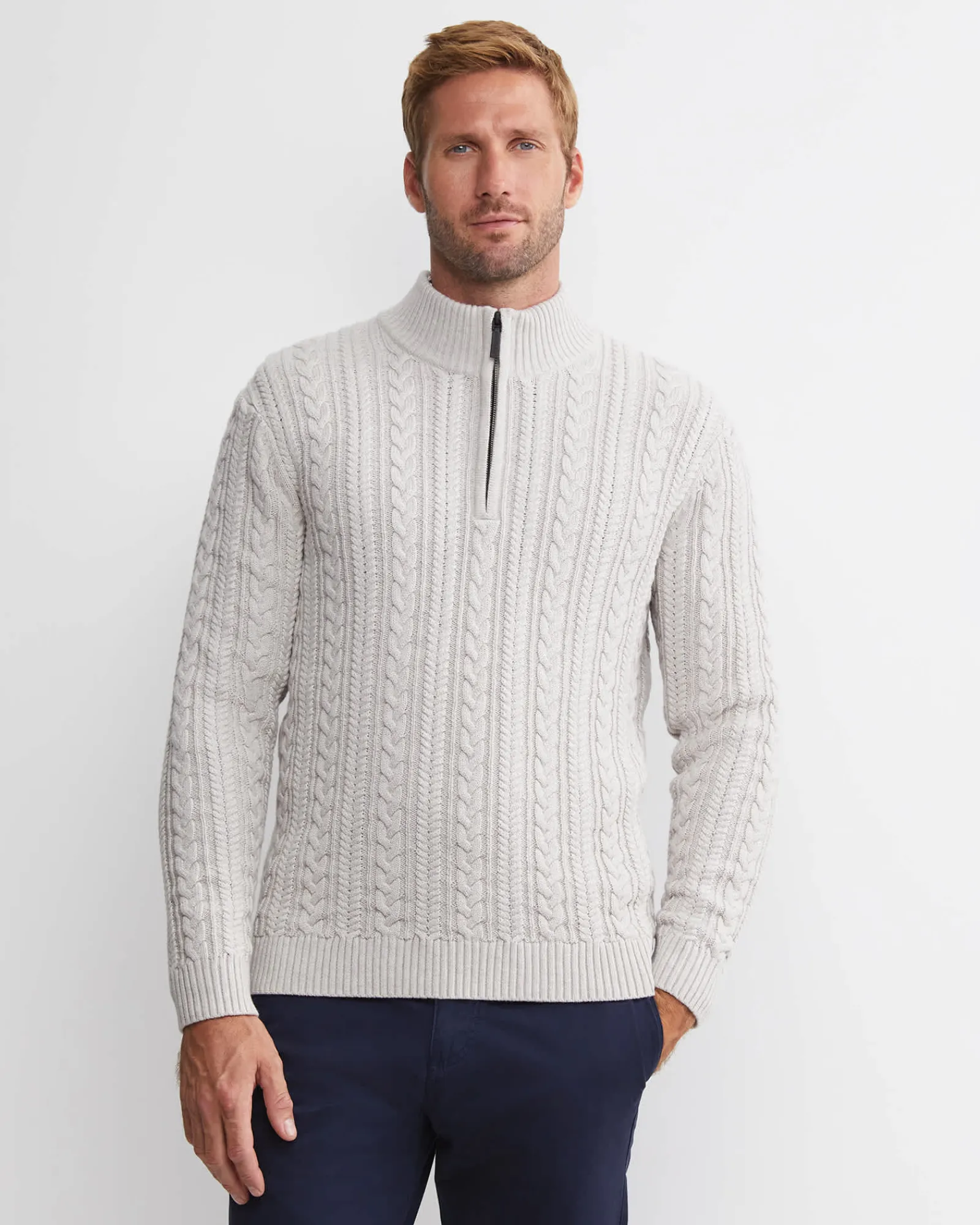 Sale Sportscraft Joshua Cable Quarter Zip Knit in Oatmeal