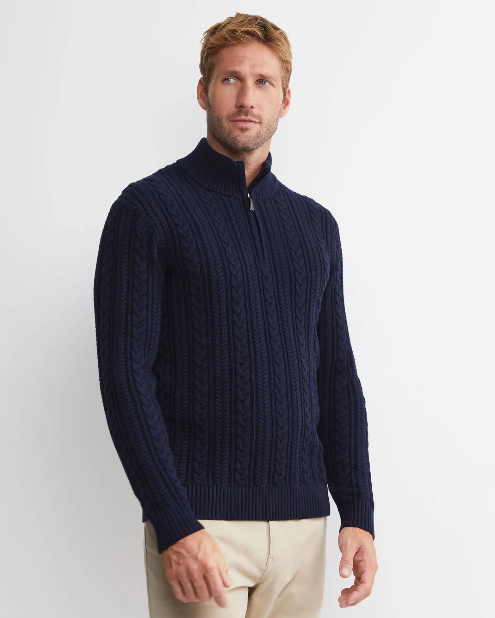 Best Sportscraft Joshua Cable Quarter Zip Knit in Navy Melange NavyMelange