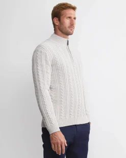 Sale Sportscraft Joshua Cable Quarter Zip Knit in Oatmeal