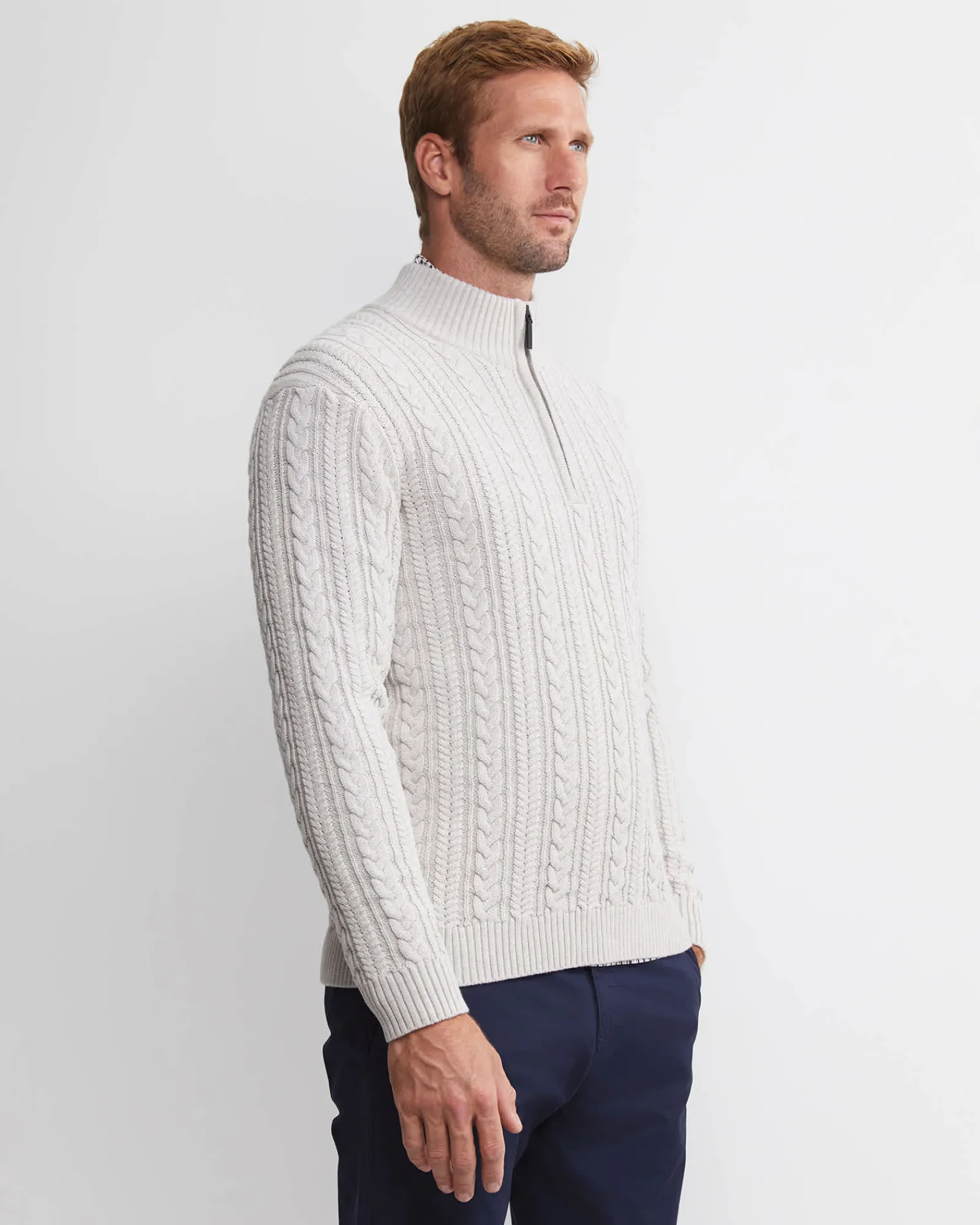 Sale Sportscraft Joshua Cable Quarter Zip Knit in Oatmeal