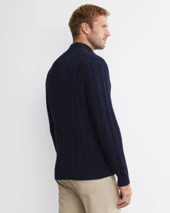 Best Sportscraft Joshua Cable Quarter Zip Knit in Navy Melange NavyMelange