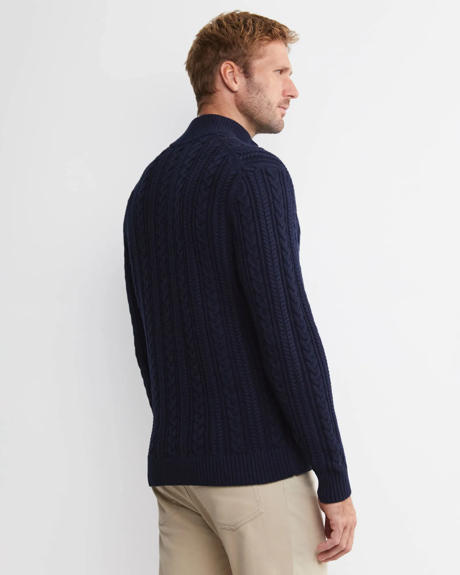 Best Sportscraft Joshua Cable Quarter Zip Knit in Navy Melange NavyMelange