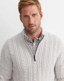 Sale Sportscraft Joshua Cable Quarter Zip Knit in Oatmeal