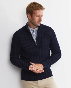 Best Sportscraft Joshua Cable Quarter Zip Knit in Navy Melange NavyMelange