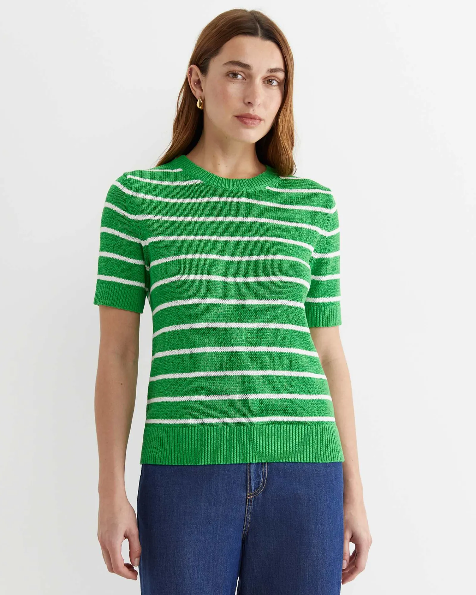Discount Sportscraft Josie Tape Yarn Crew Knit in Green Multi GreenMulti