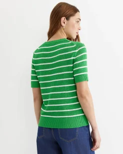 Discount Sportscraft Josie Tape Yarn Crew Knit in Green Multi GreenMulti