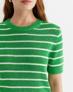 Discount Sportscraft Josie Tape Yarn Crew Knit in Green Multi GreenMulti