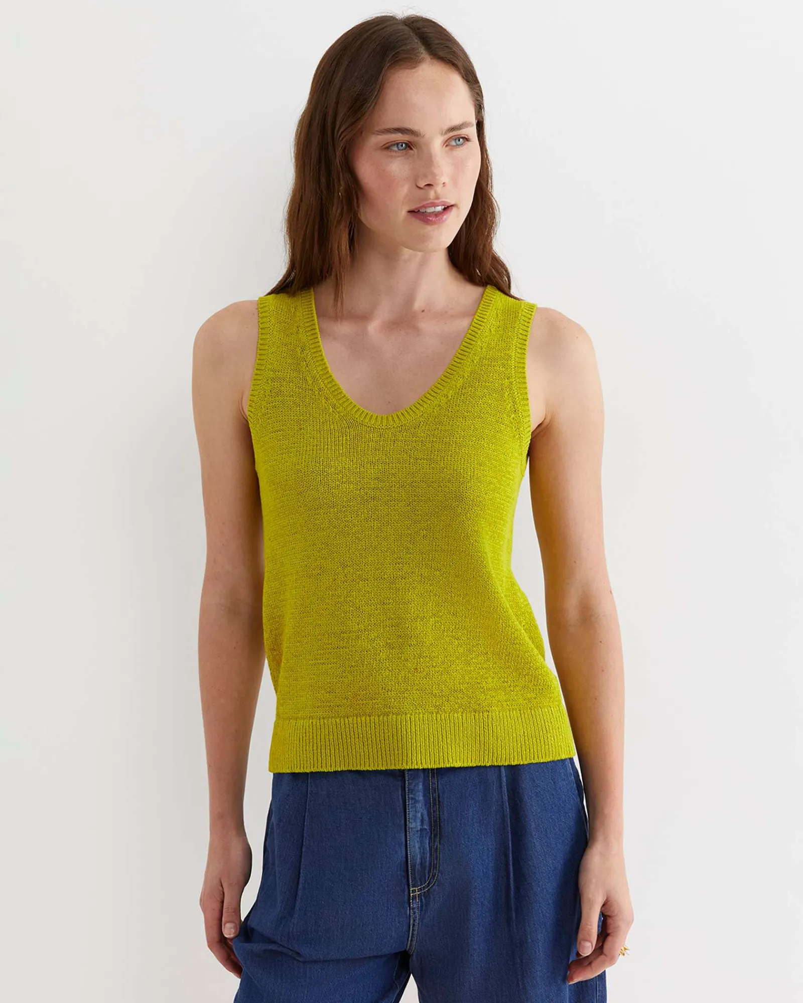 Fashion Sportscraft Josie Tape Yarn Singlet in Celery