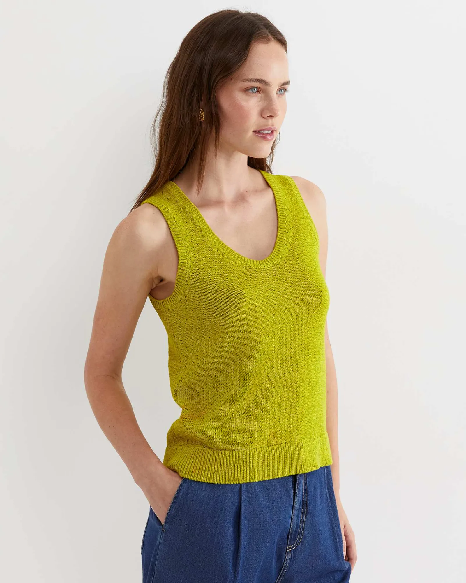 Fashion Sportscraft Josie Tape Yarn Singlet in Celery