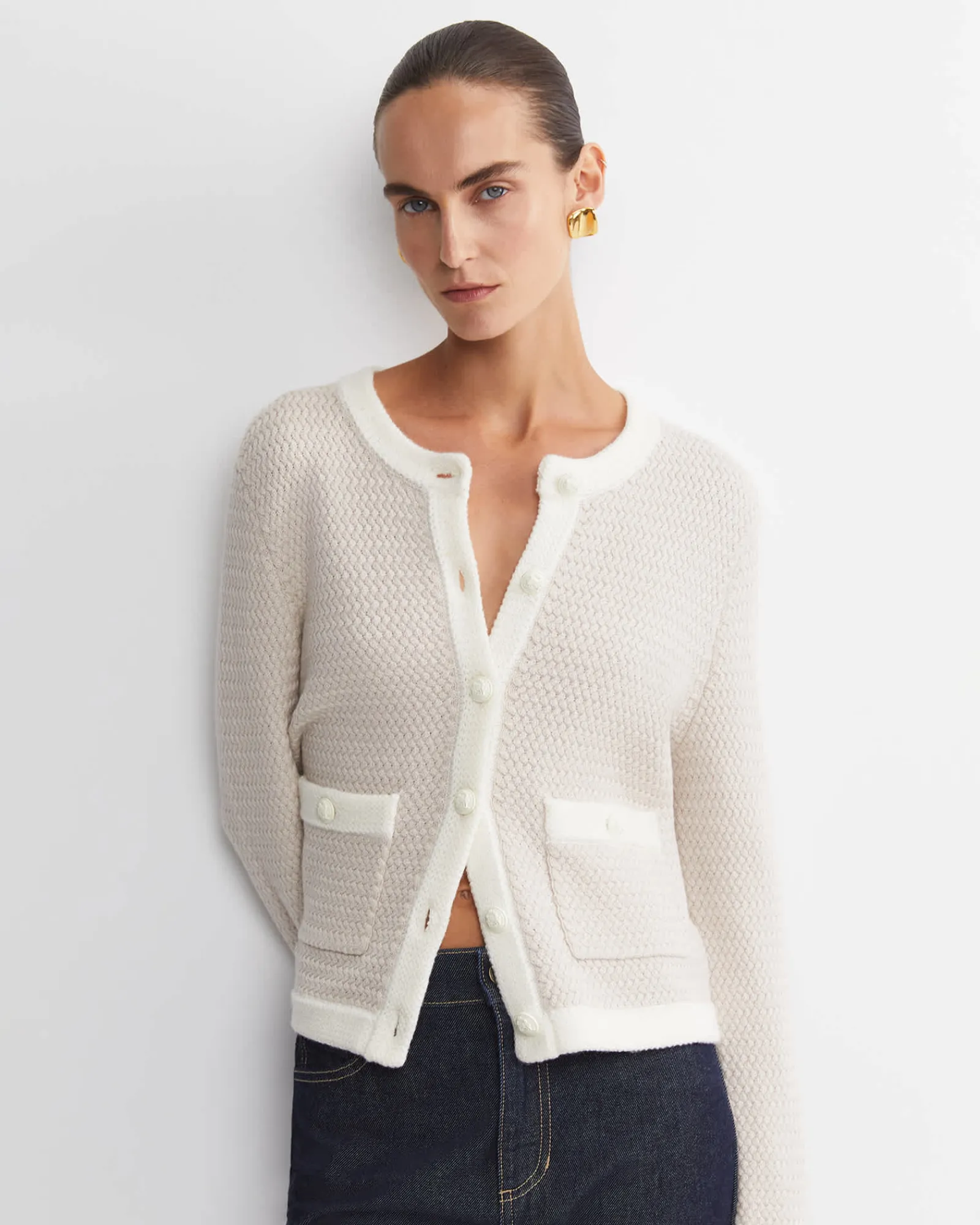 Hot Sportscraft Joyce Merino Wool Cardigan in Chalk