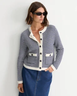 Online Sportscraft Joyce Merino Wool Cardigan in Navywhite Navy/white