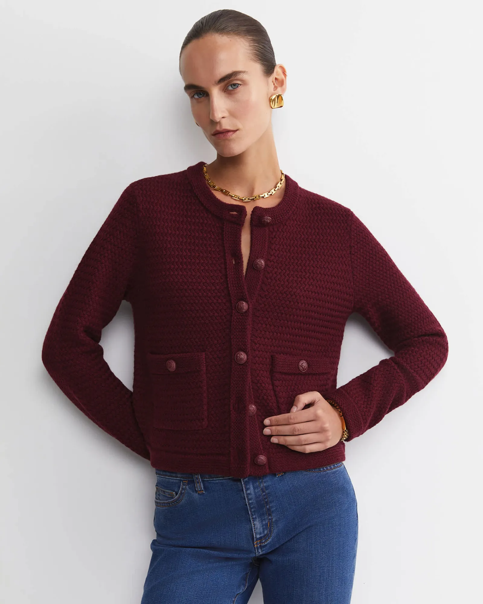 Discount Sportscraft Joyce Merino Wool Cardigan in Wine