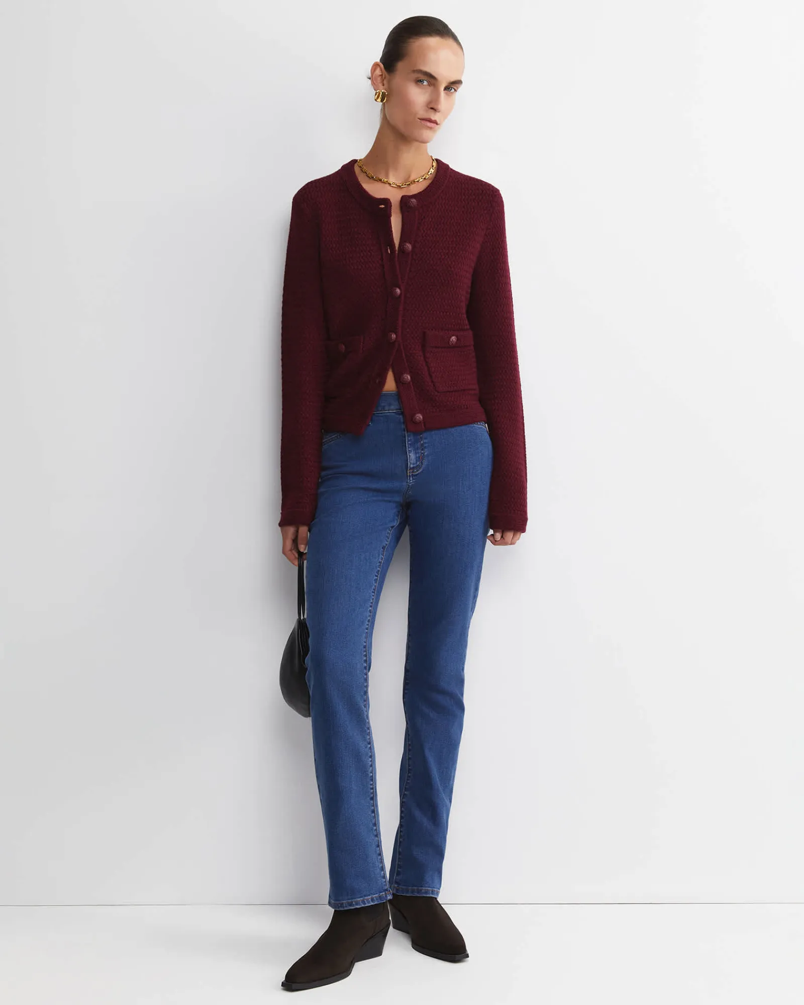 Discount Sportscraft Joyce Merino Wool Cardigan in Wine