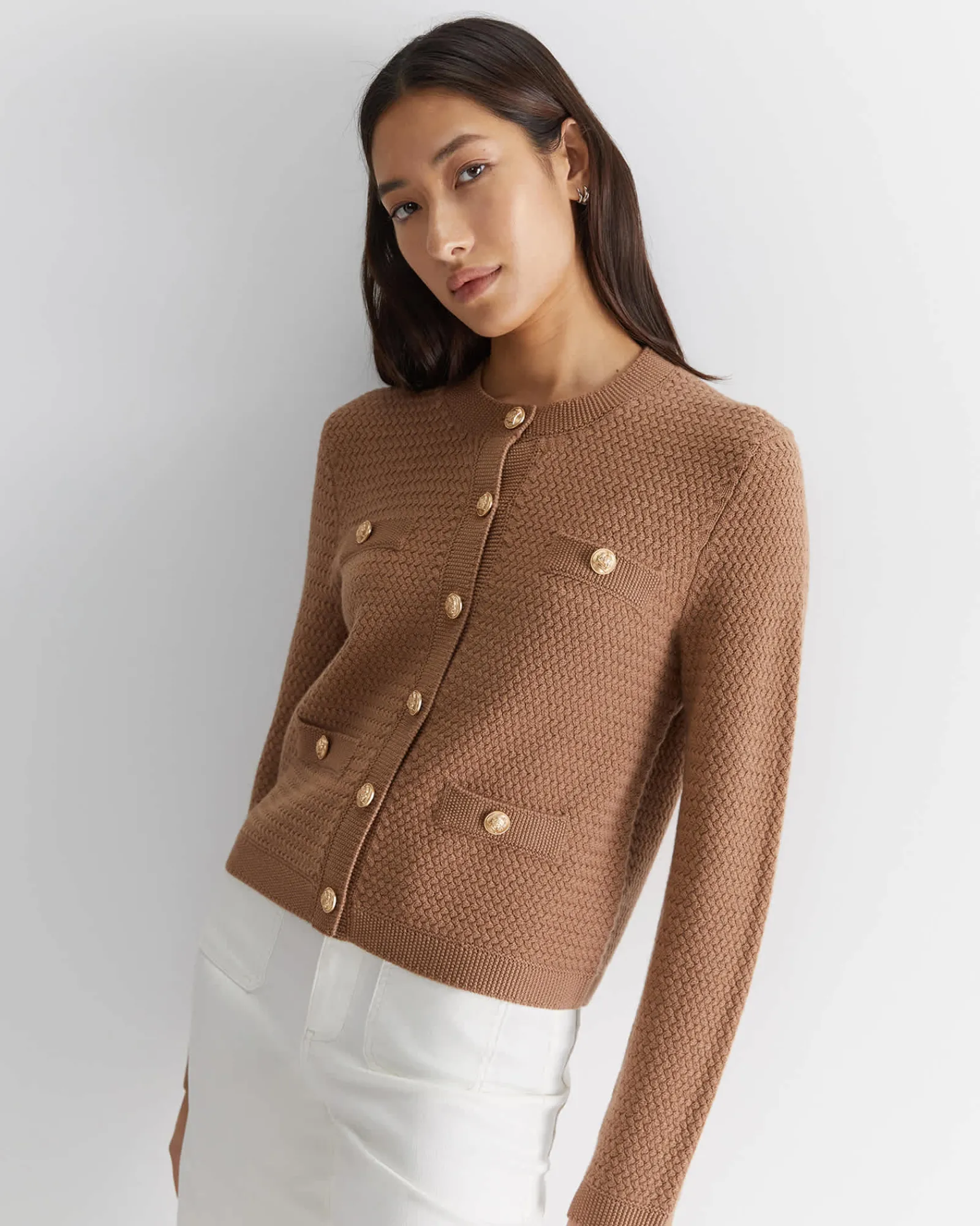 Outlet Sportscraft Joyce Merino Wool Cardigan in Camel