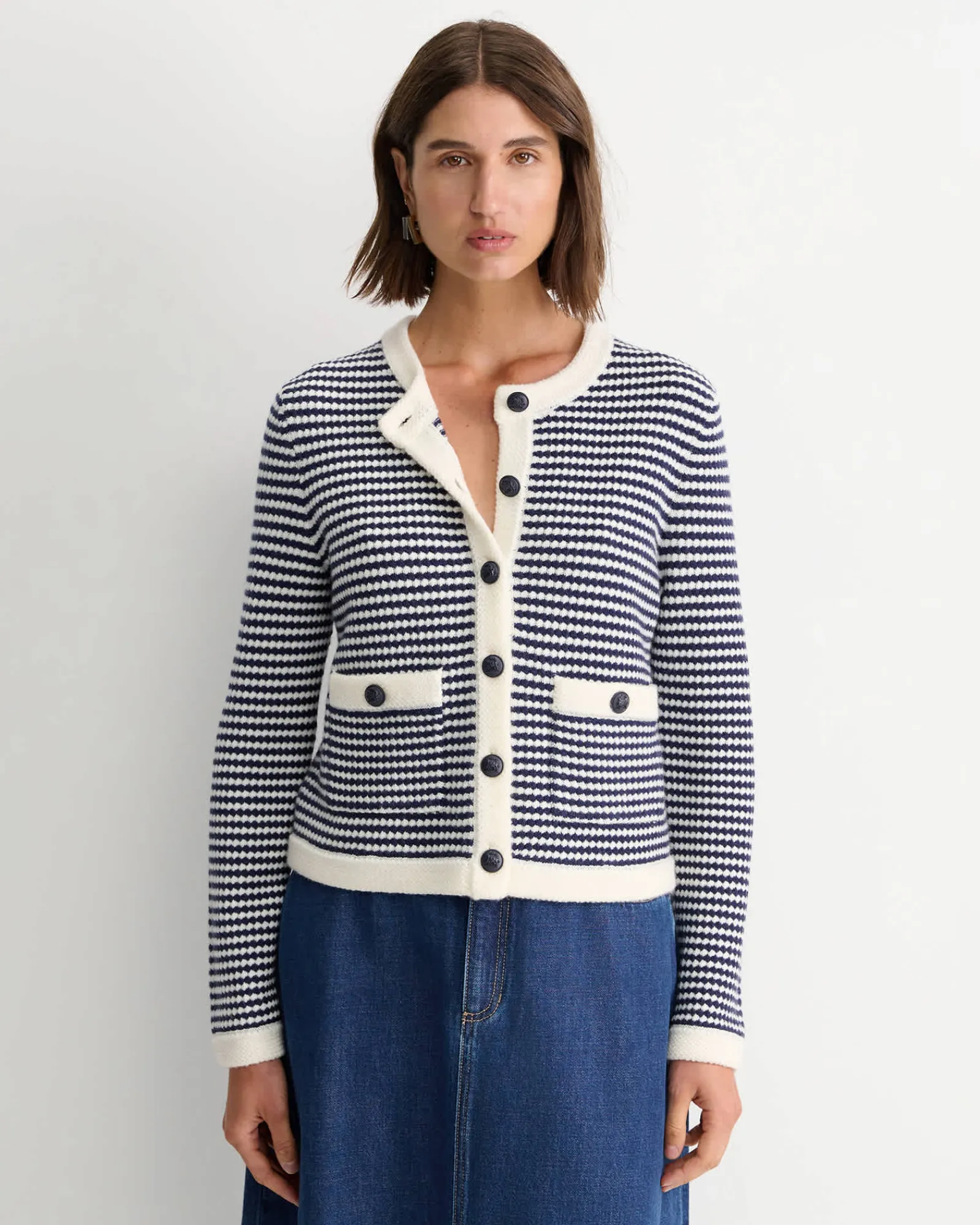 Online Sportscraft Joyce Merino Wool Cardigan in Navywhite Navy/white
