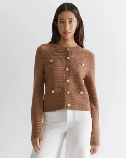 Outlet Sportscraft Joyce Merino Wool Cardigan in Camel