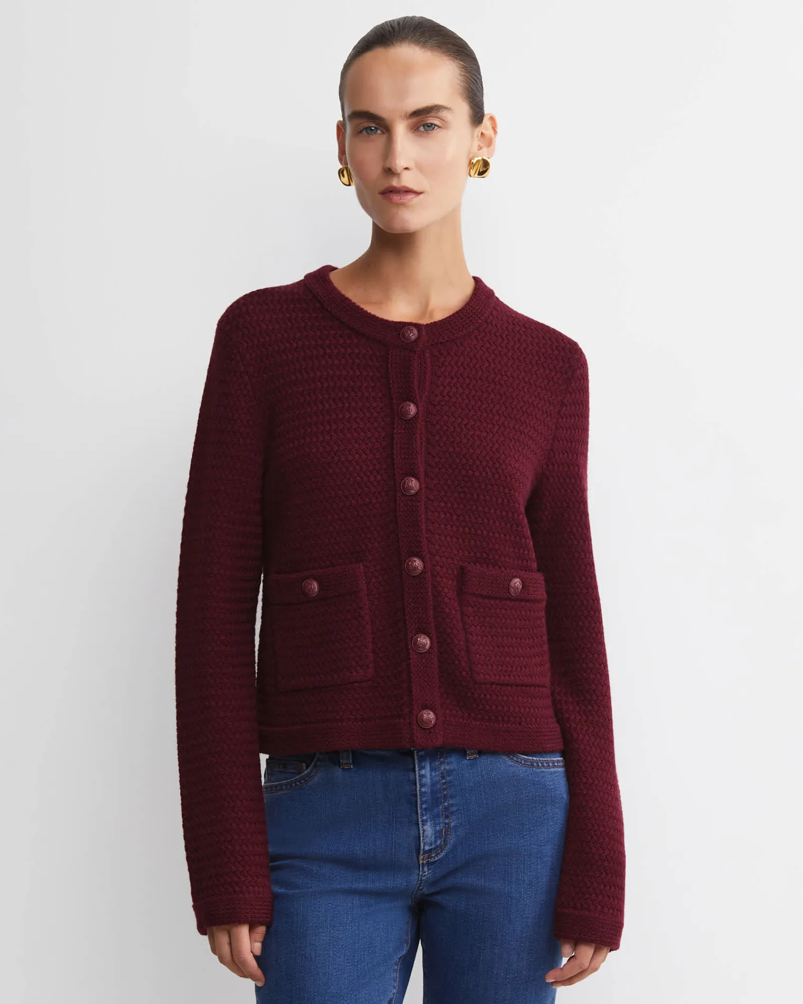 Discount Sportscraft Joyce Merino Wool Cardigan in Wine