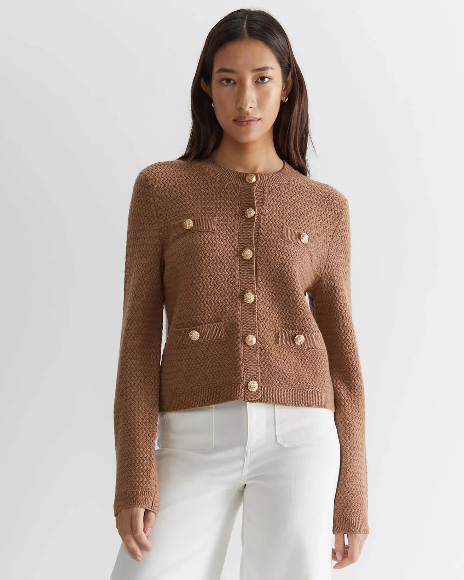 Outlet Sportscraft Joyce Merino Wool Cardigan in Camel