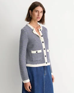 Online Sportscraft Joyce Merino Wool Cardigan in Navywhite Navy/white