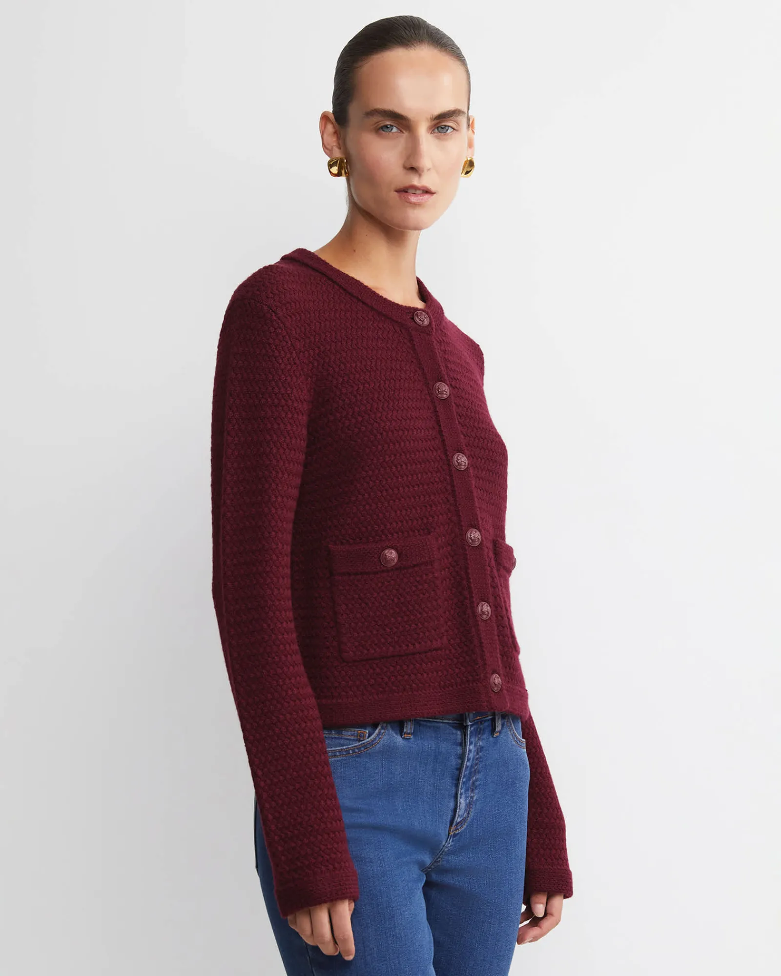 Discount Sportscraft Joyce Merino Wool Cardigan in Wine