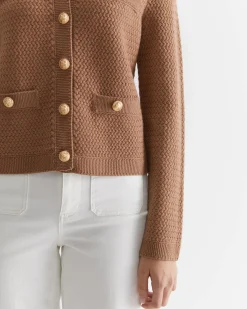 Outlet Sportscraft Joyce Merino Wool Cardigan in Camel
