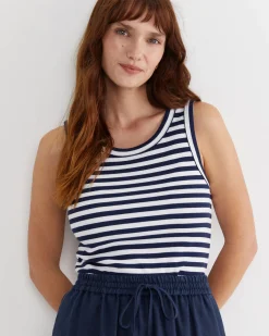 Fashion Sportscraft Julia Stripe Rib Tank in Whitenavy White/navy