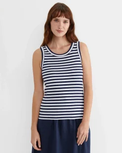 Fashion Sportscraft Julia Stripe Rib Tank in Whitenavy White/navy