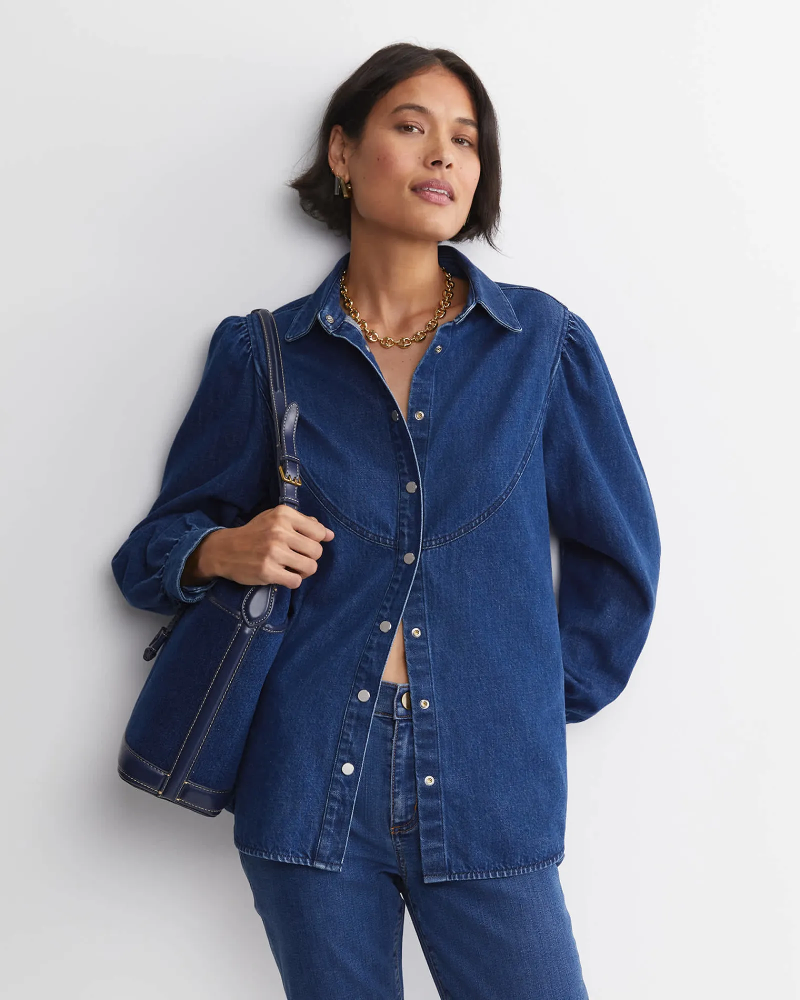 Best Sportscraft Kali Long Sleeve Denim Blouse in Denim Mid Wash DenimMidWash