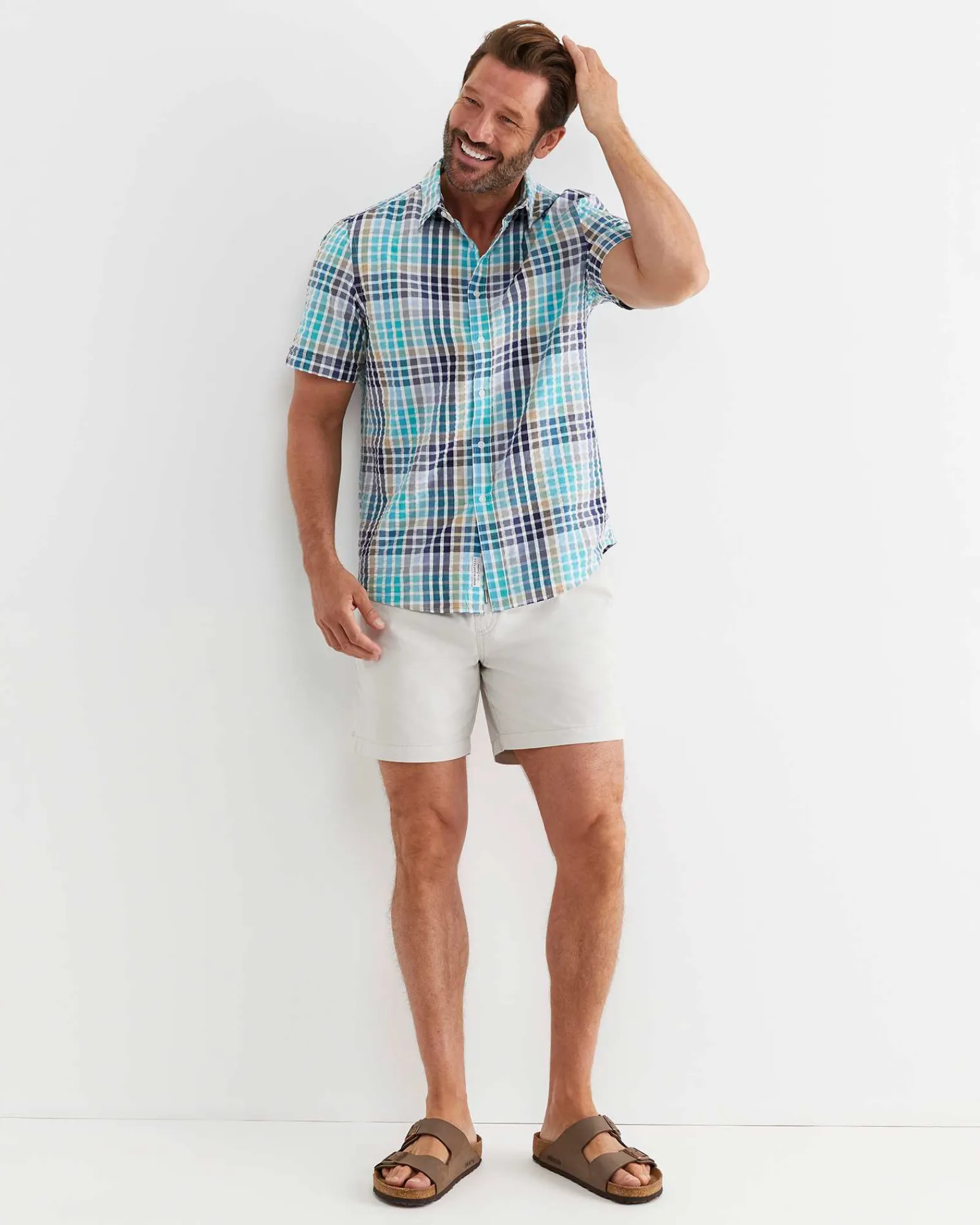 Outlet Sportscraft Knot Short Sleeve Check Shirt in Blue Multi BlueMulti
