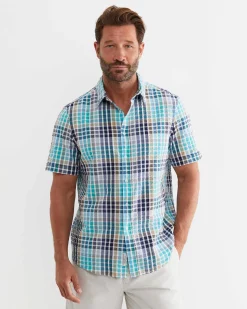 Outlet Sportscraft Knot Short Sleeve Check Shirt in Blue Multi BlueMulti