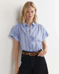 Best Sportscraft Lacey Ladder Stitch Shirt in Blue Multi BlueMulti