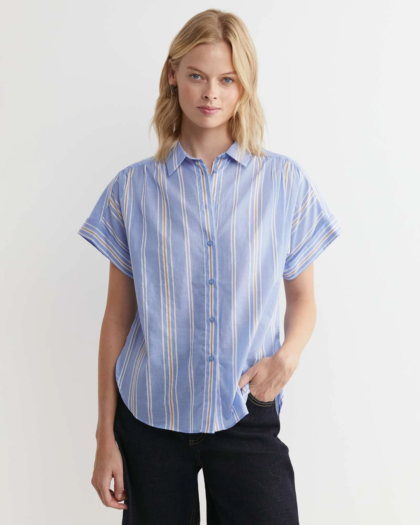 Best Sportscraft Lacey Ladder Stitch Shirt in Blue Multi BlueMulti